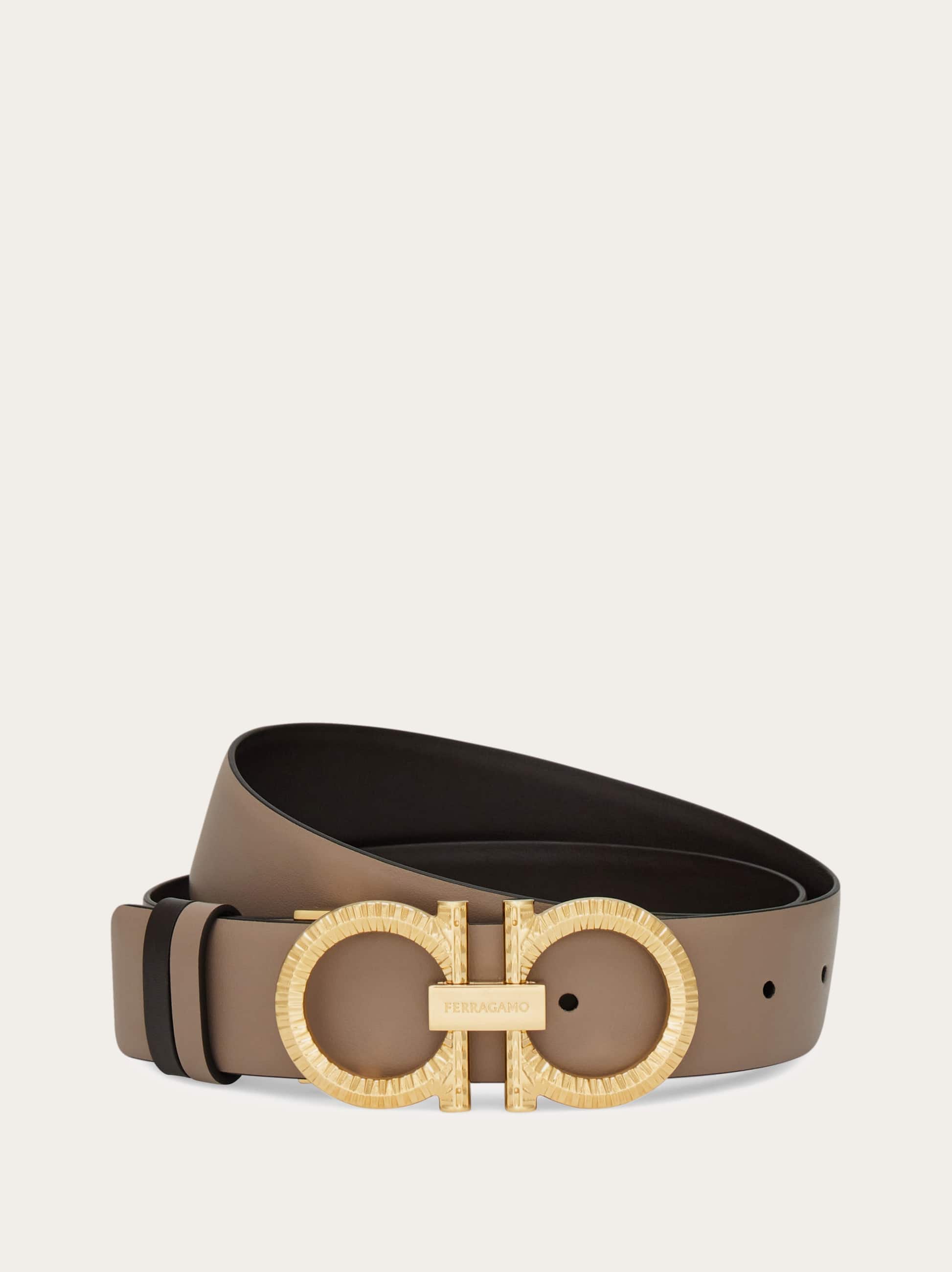 Women Knurled Gancini reversible and adjustable belt Beige