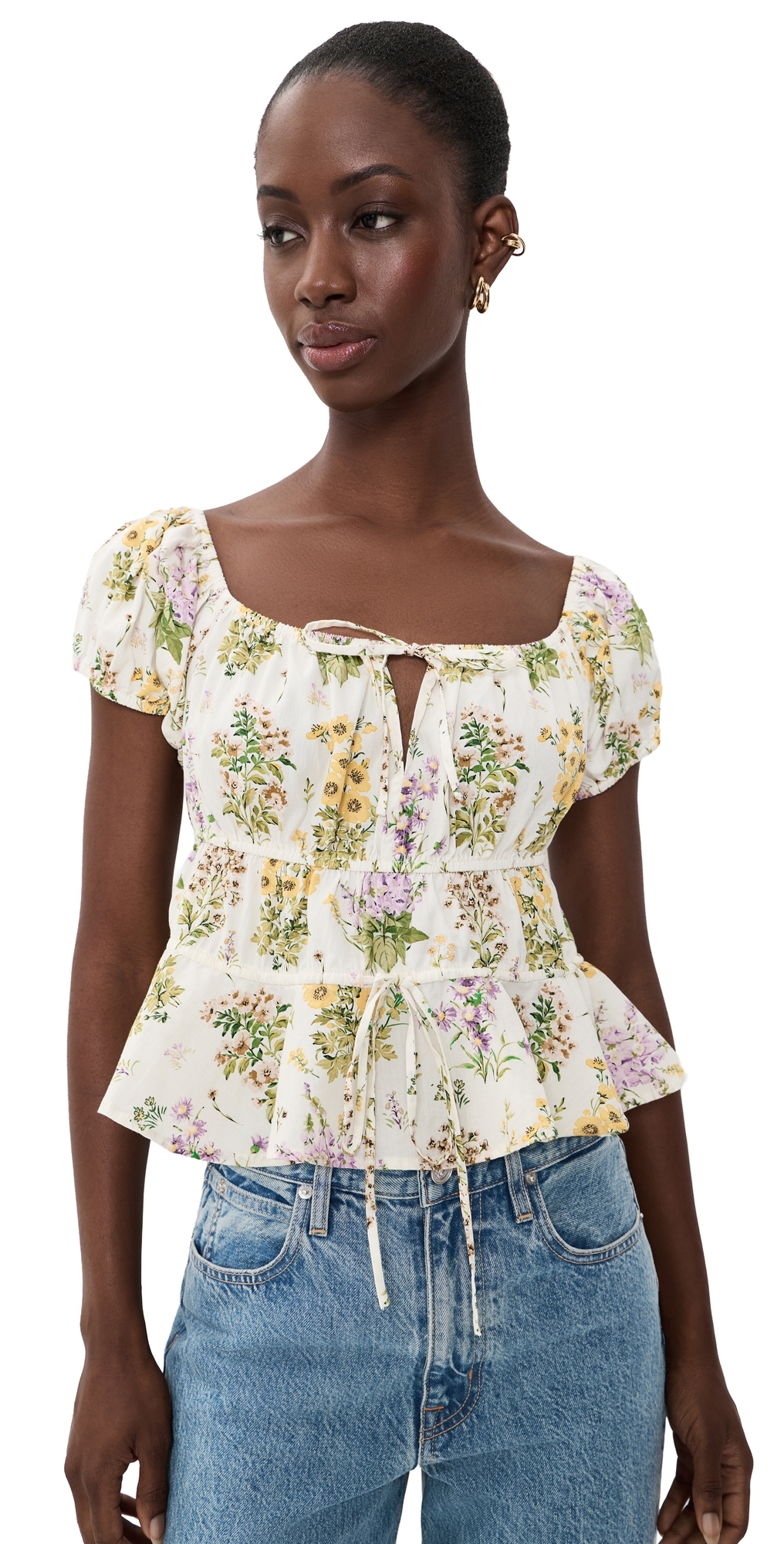 The Iris Top Small Botanical Ivory Lavender