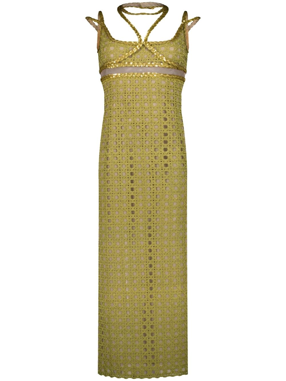 Halterneck macramé maxi dress - Green