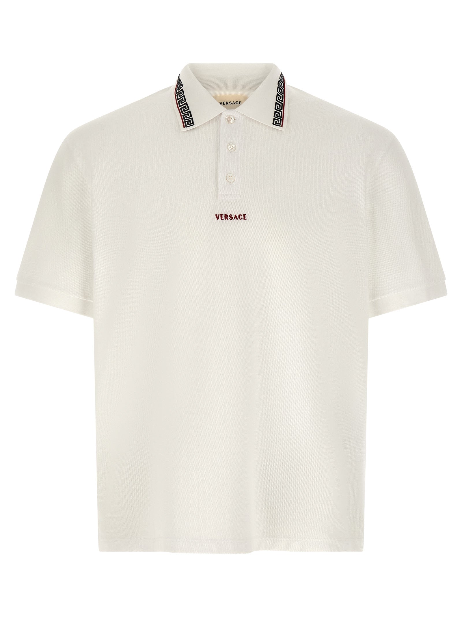 Greca-Embroidered Cotton Piqué Polo Shirt — White