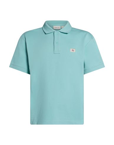 Man Polo shirt Turquoise Size L Cotton