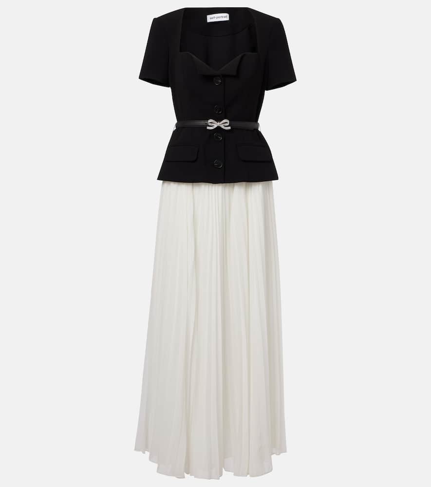 Belted pleated chiffon maxi dress