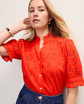 Ann Taylor Eyelet Ruffle Blouse