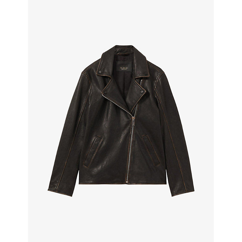 Womens Black Beau Relaxed-fit Leather Biker Jacket