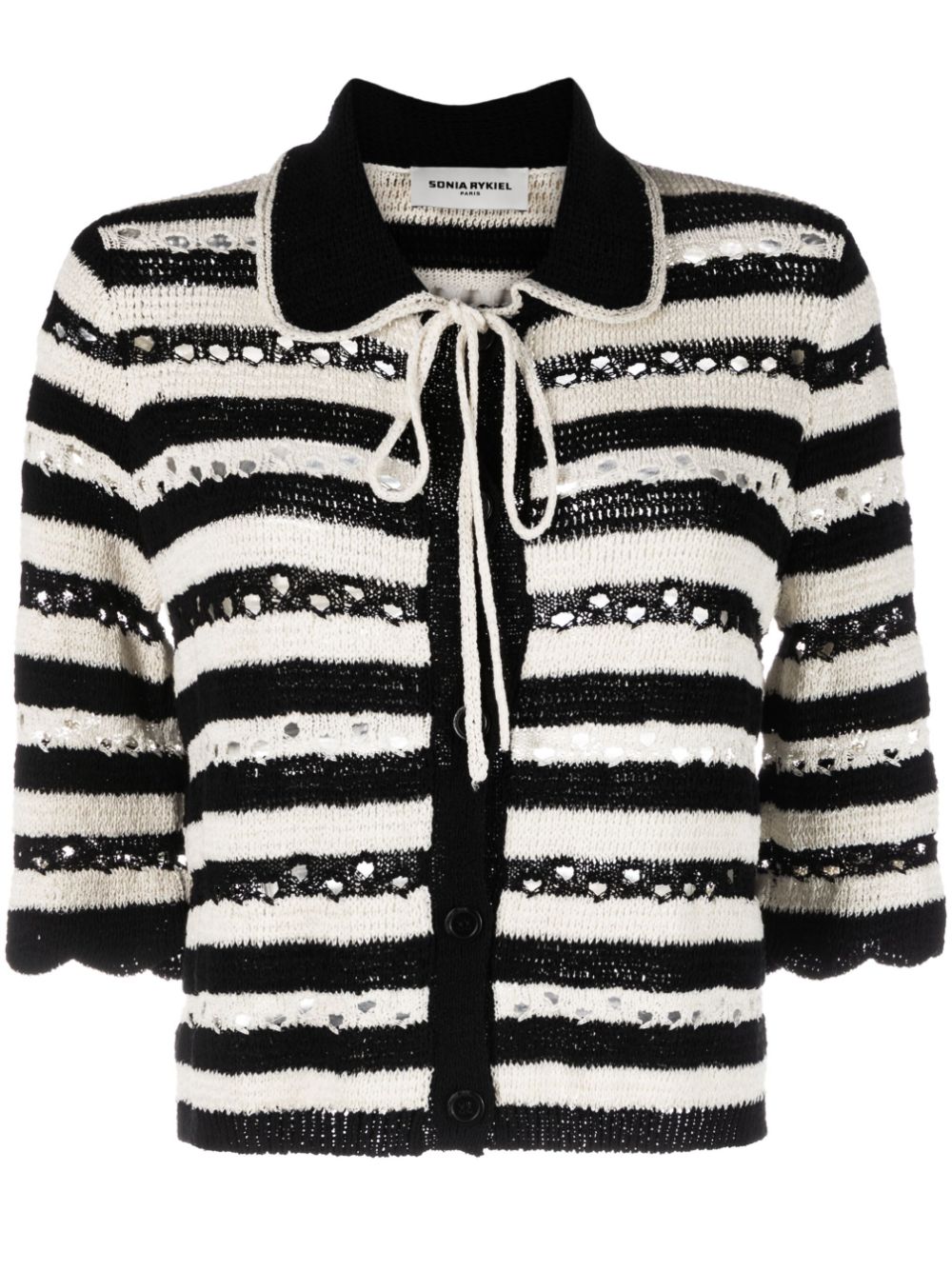 Striped openwork cardigan - Black