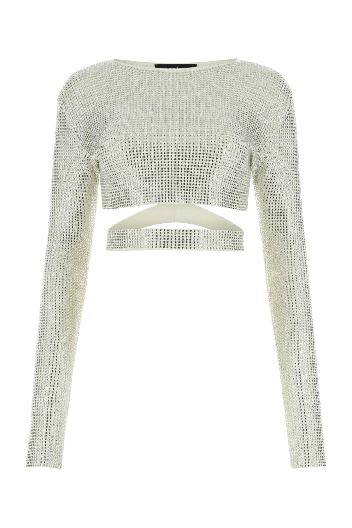 Embellished Viscose Blend Crop Top — White