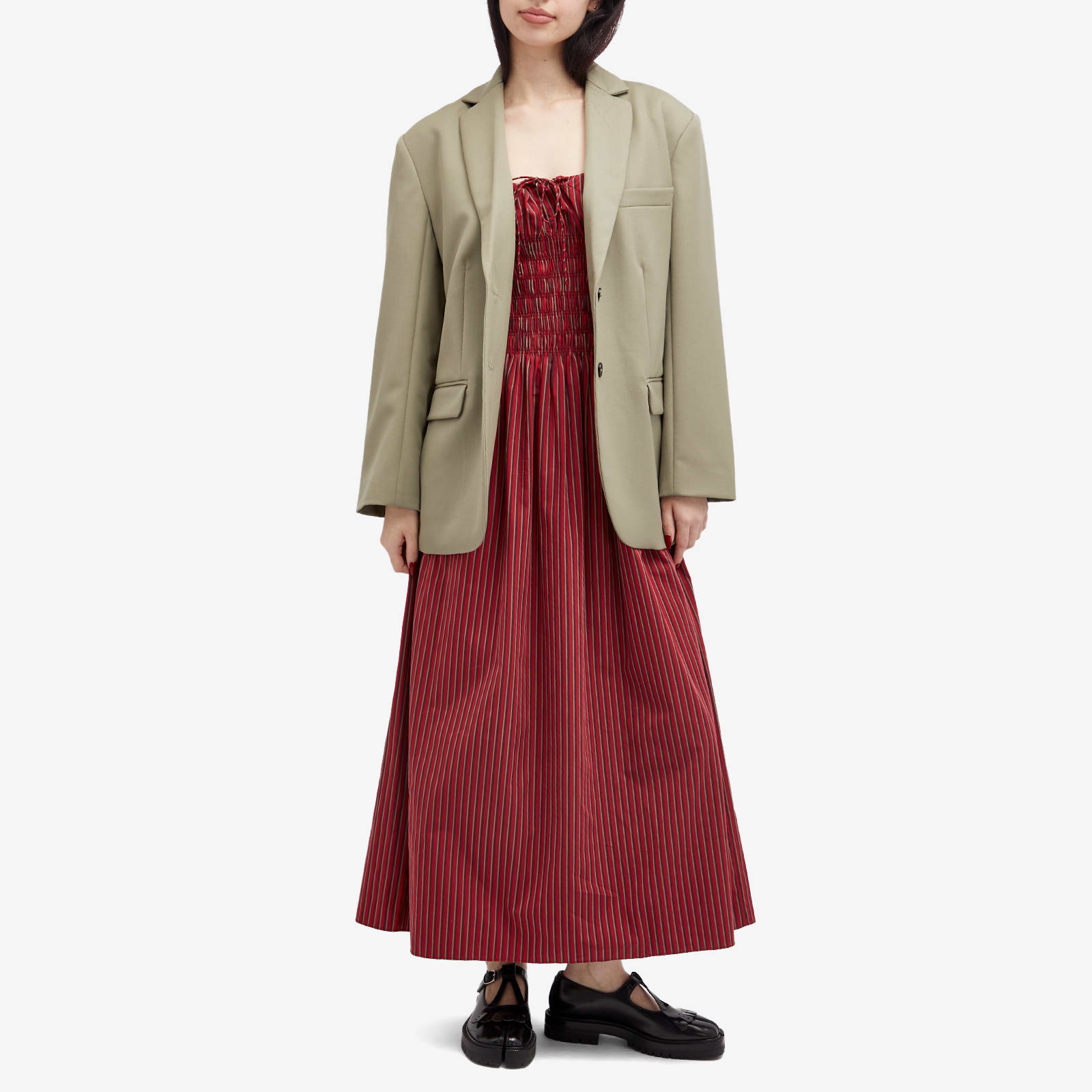 Women's Aya String Midi Dress in Wine Stripe