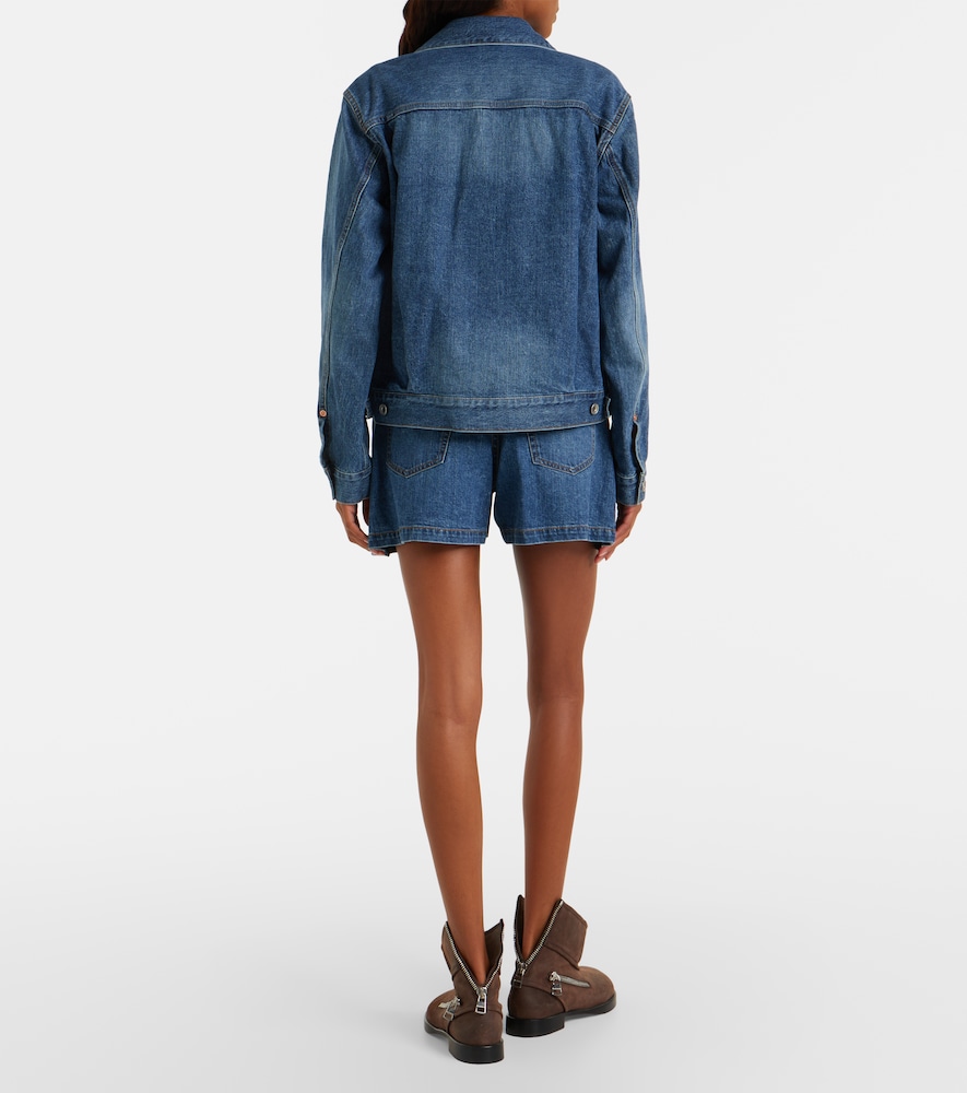 Paneled denim shorts