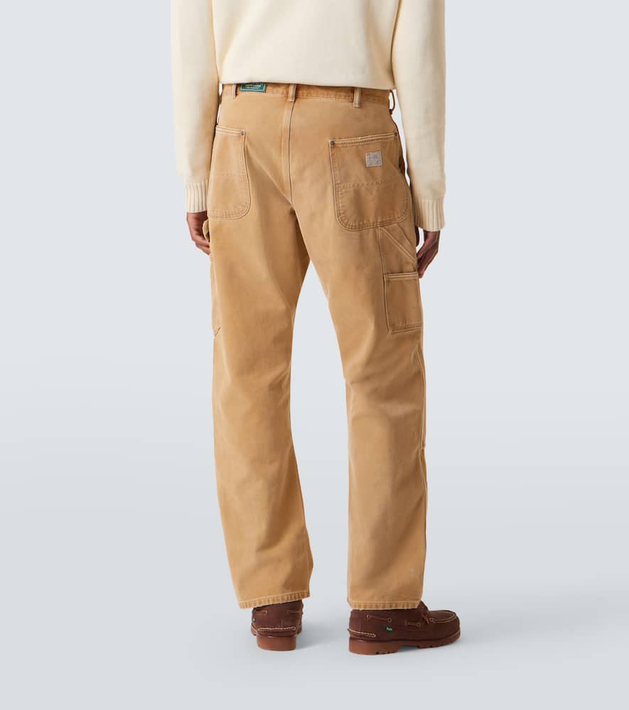Distressed cotton canvas straight pants