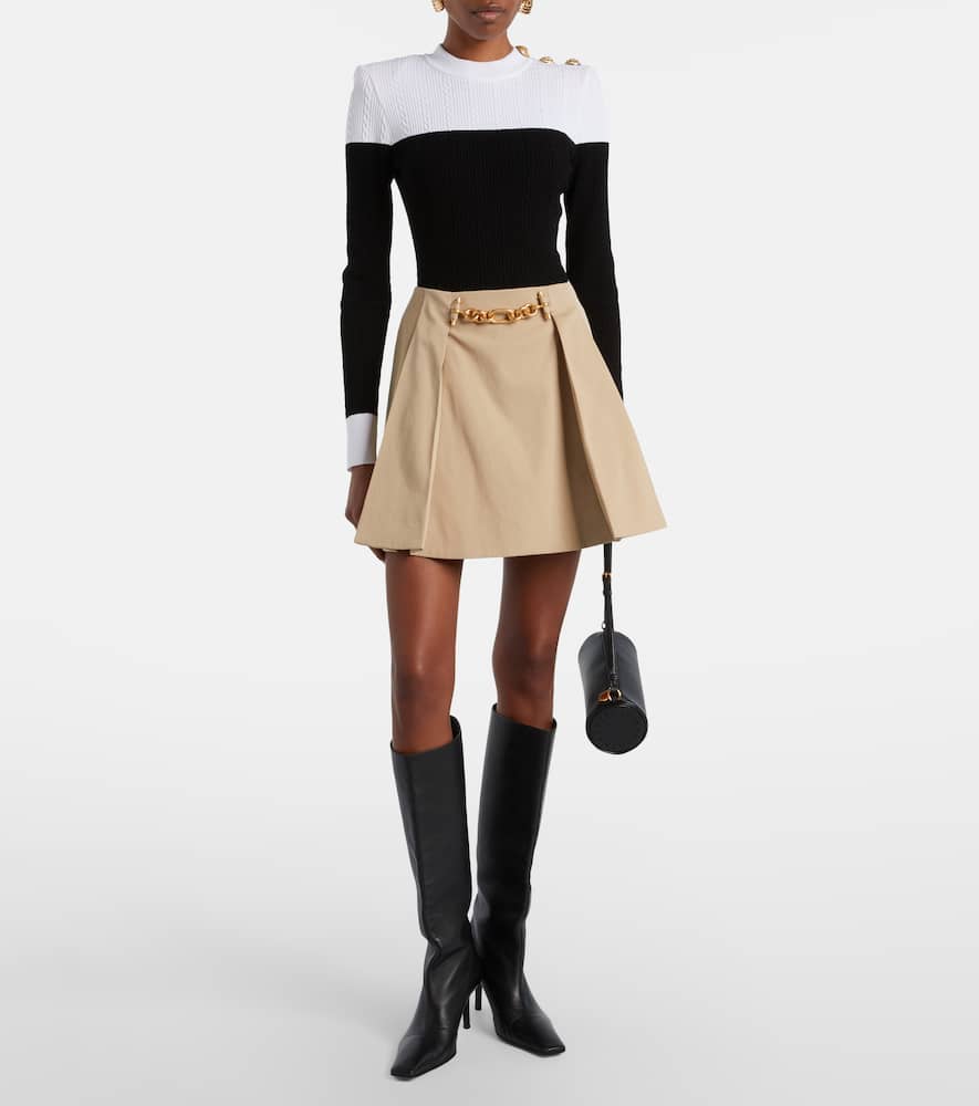 Pleated cotton gabardine miniskirt