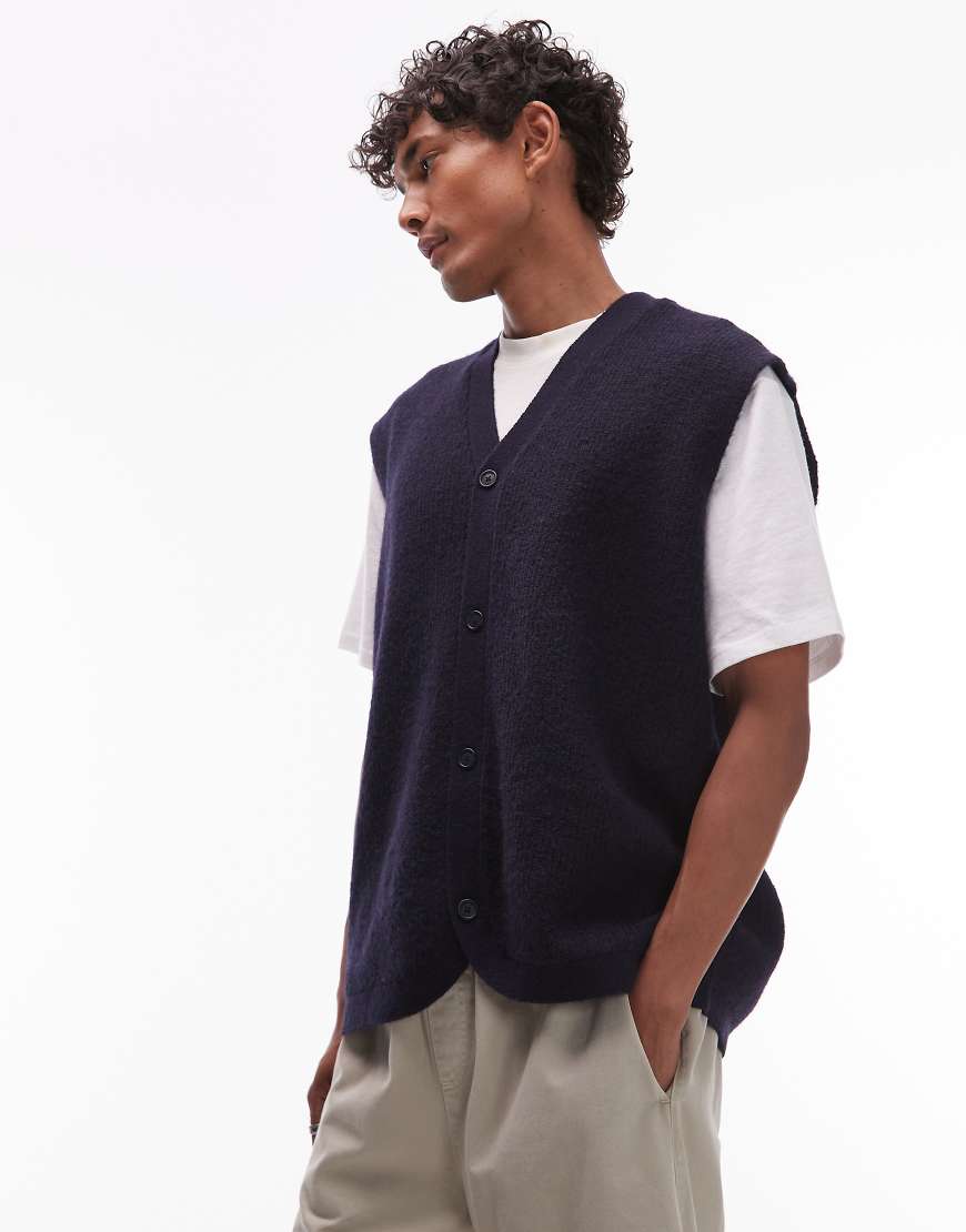 Oversize fit button up vest in navy