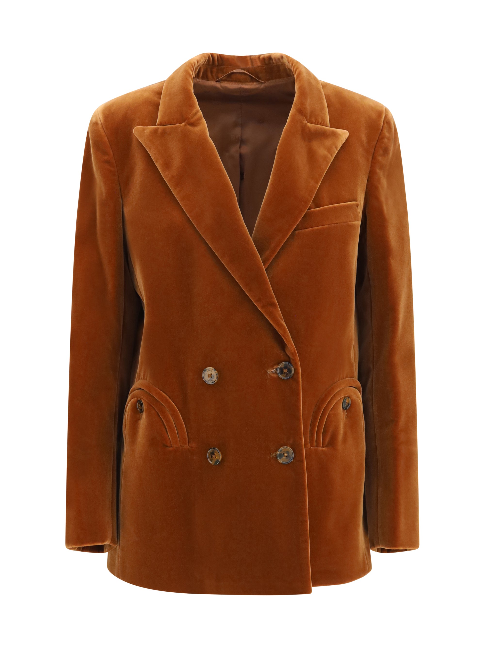 Velvet Double-Breasted Blazer — Caramel