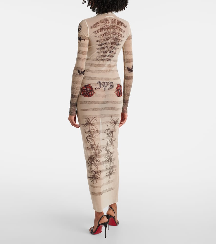 Trompe l'oeil mesh maxi dress