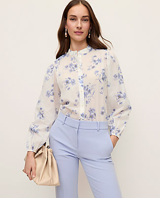 Ann Taylor Floral Embroidered Collar Blouse