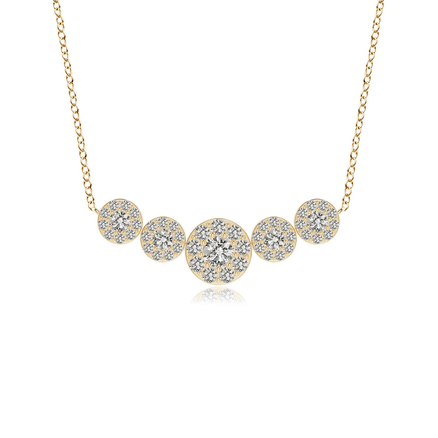 Angara 0.32 Carat Graduated Five Stone Diamond Halo Necklace in 18K Yellow Gold
