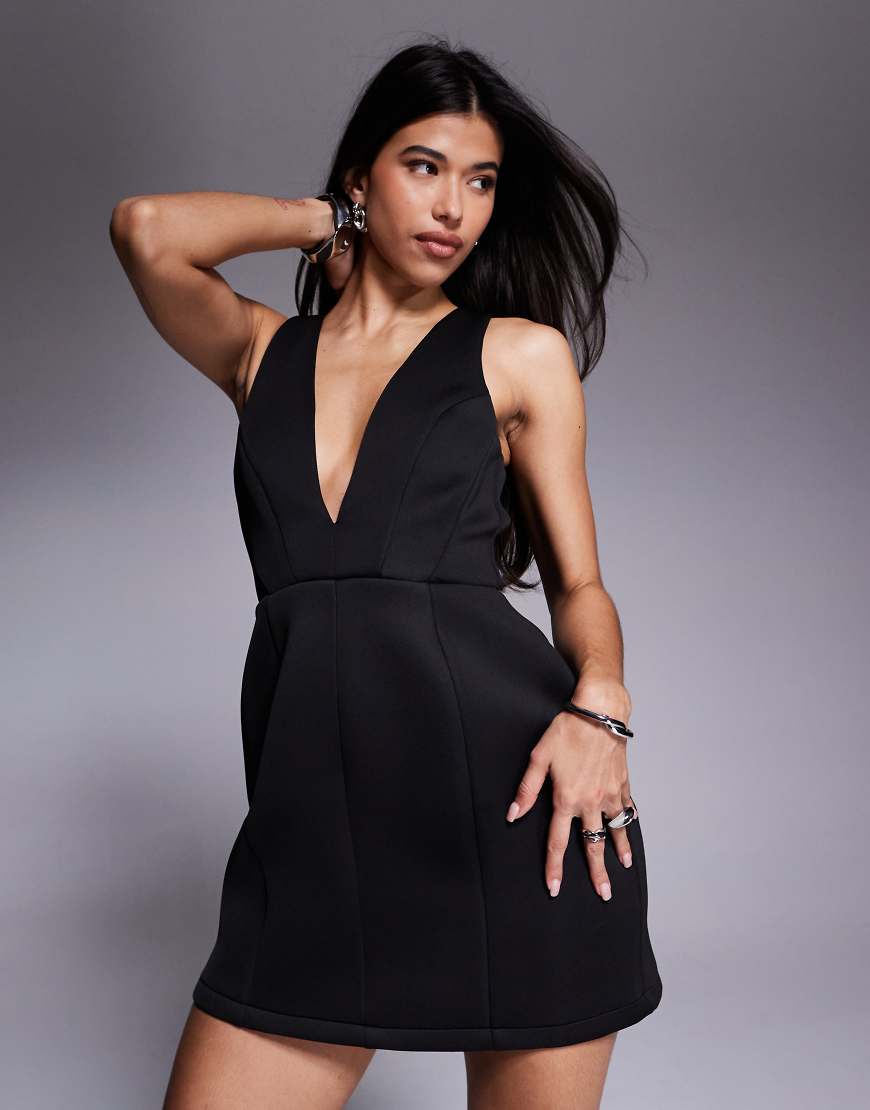 ASOS DESIGN | ASOS DESIGN scuba molded hips plunge mini dress in black |  Realry
