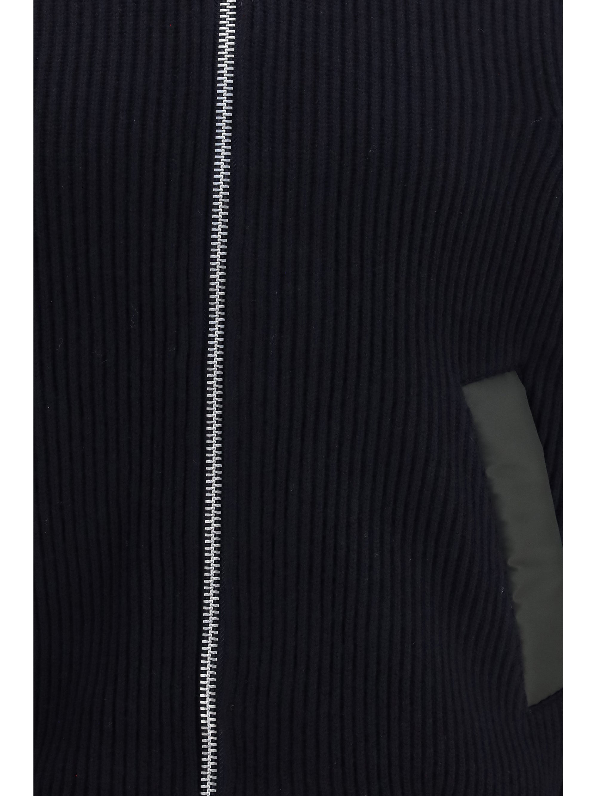 Ribbed Wool with Nylon Details Sweater — Navy