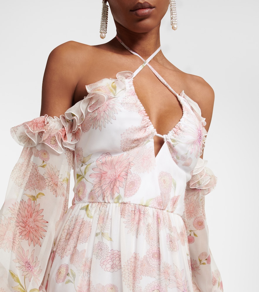 Off-the-shoulder floral silk gown