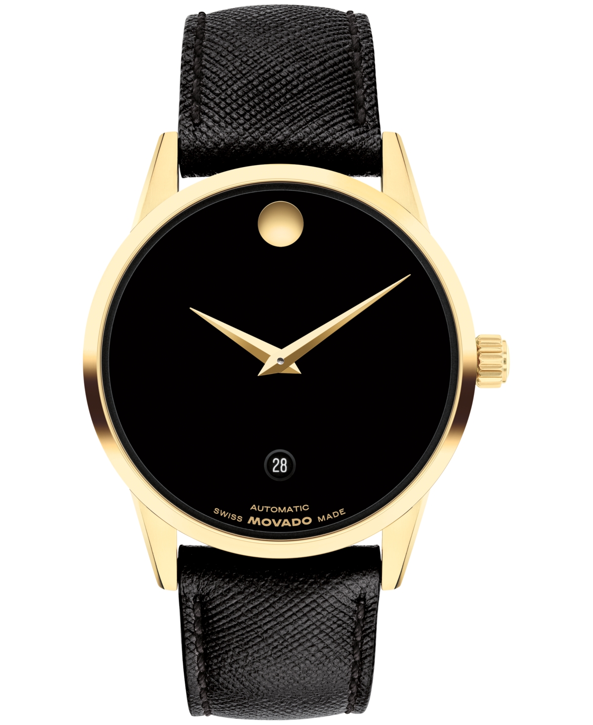 Men's Museum Classic Swiss Automatic Black Leather Watch, 40mm - Black