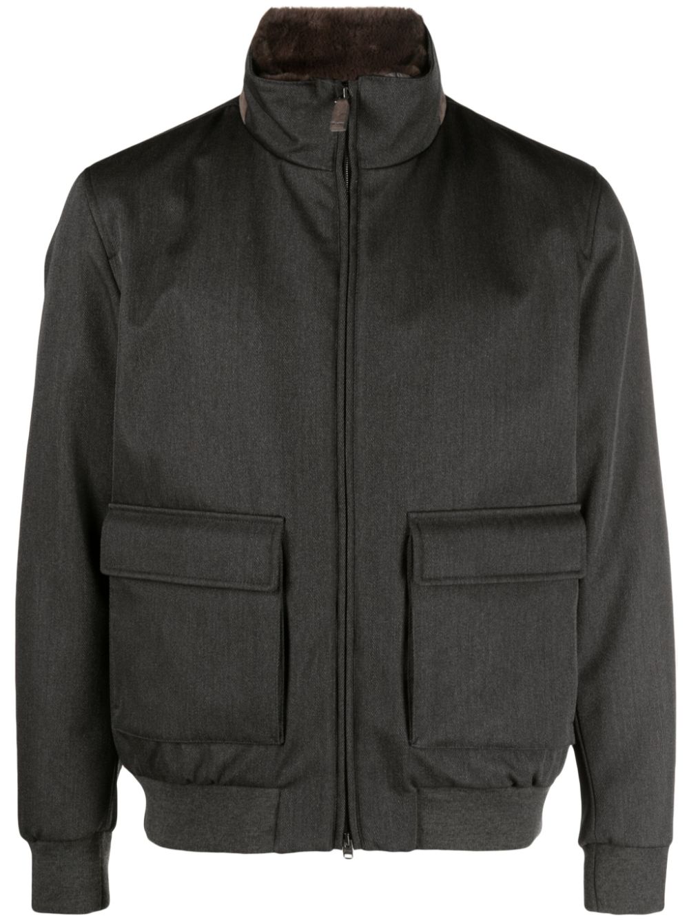Funnel-neck virgin wool bomber jacket - Grey