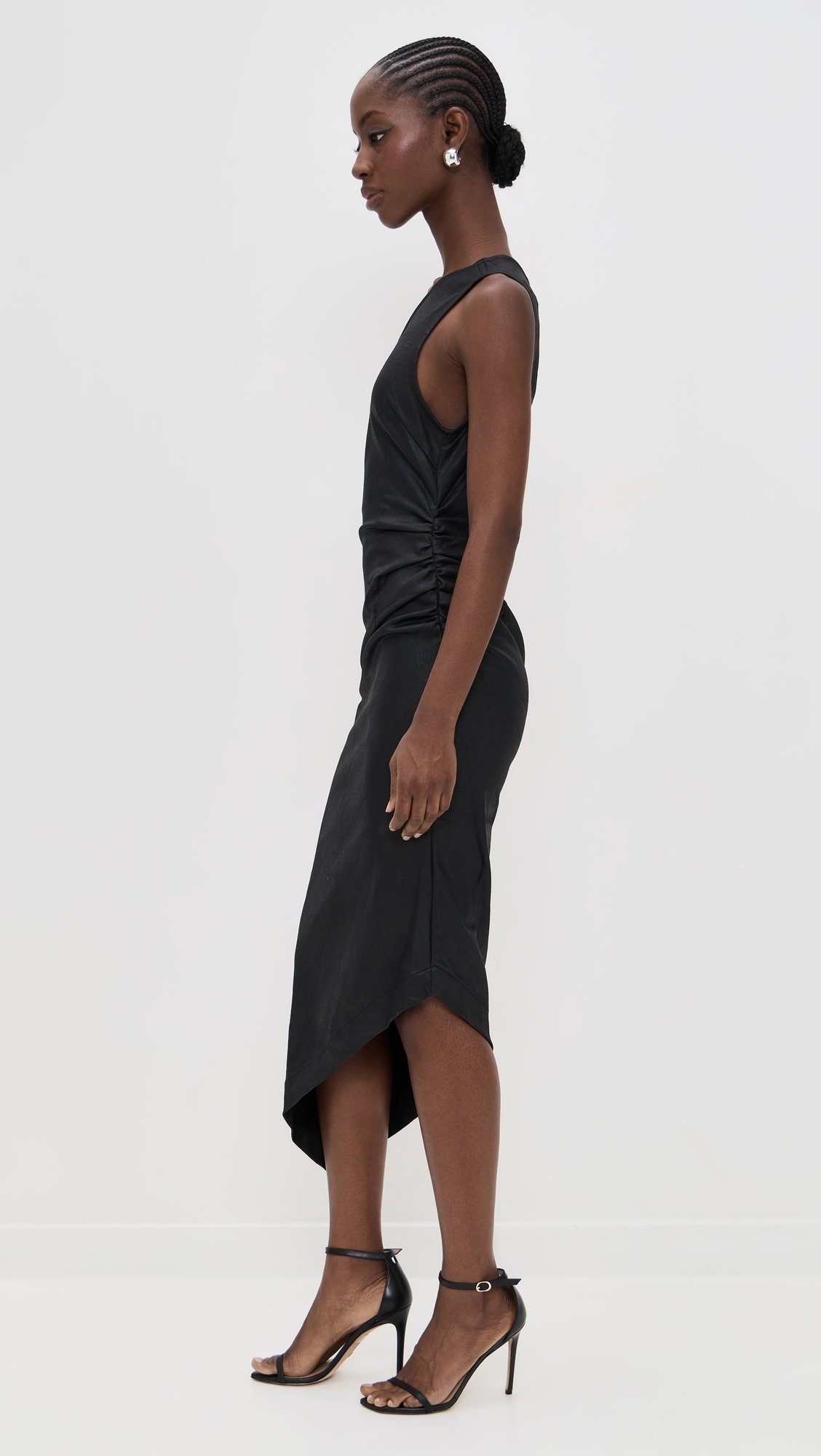 Esme One Shoulder Coated Midi Dress black coated