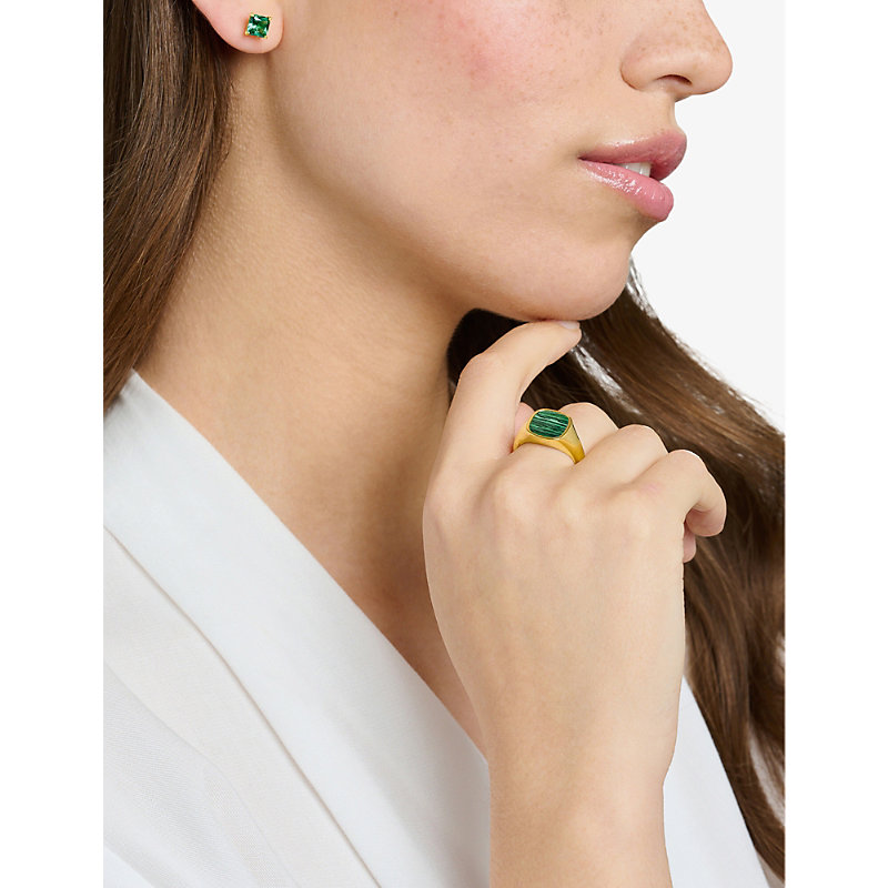 Womens Green Classic 18ct Yellow Gold-plated Sterling Silver and Malachite Signet Ring U