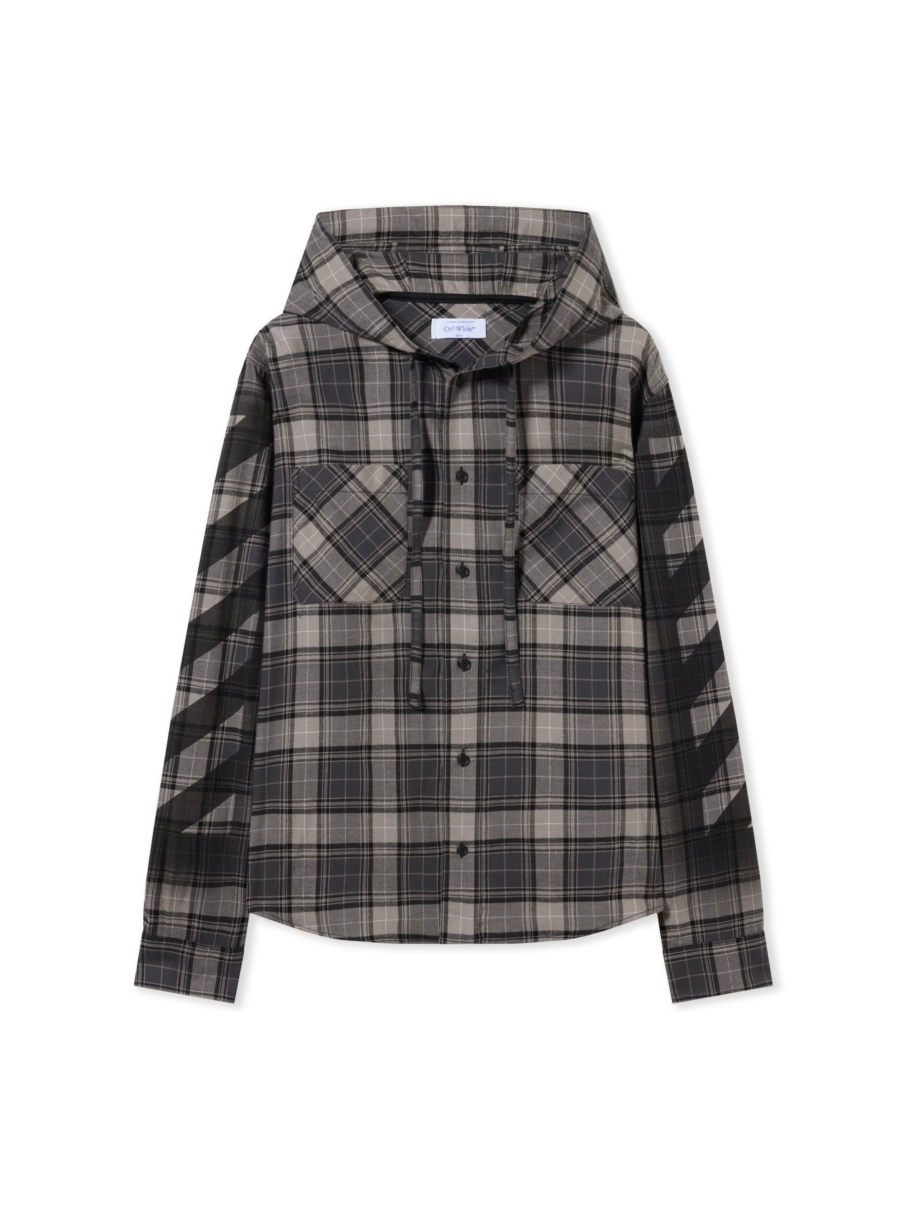 Spray Diag Check Flan Hood Sh - Male Shirts Dark Grey