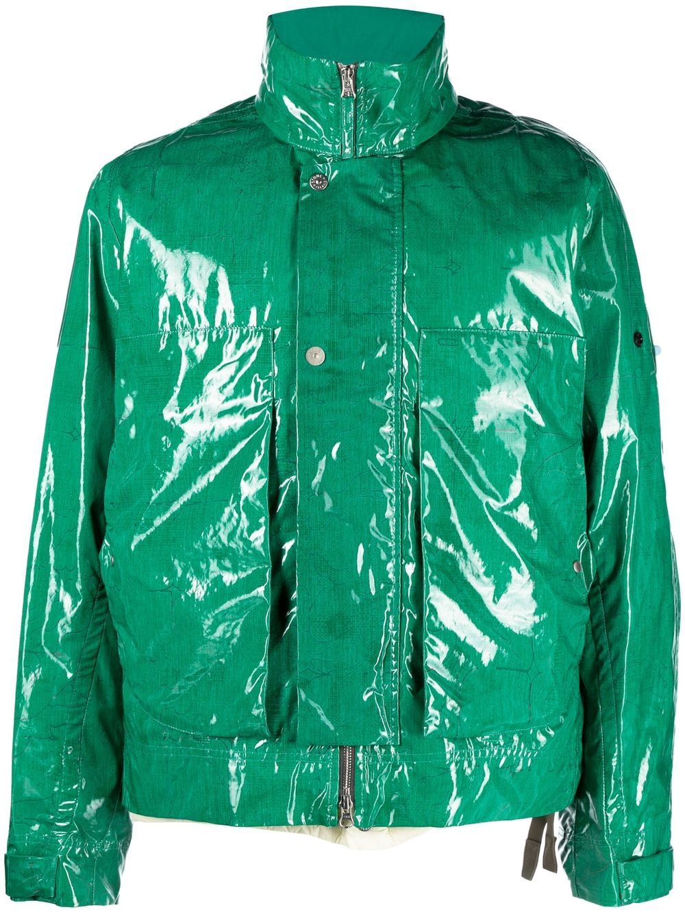 Laminated feather-down biker jacket - Green