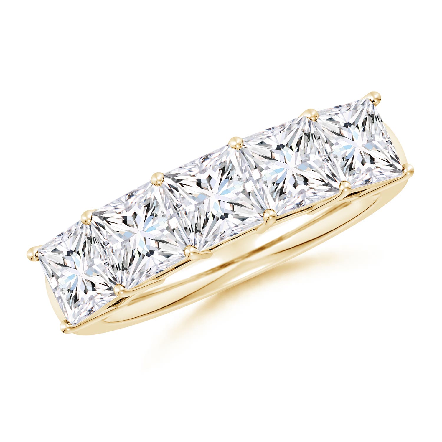 Angara 3.5 CTW Lab-Grown Prong-Set Princess-Cut Diamond Five Stone Wedding Ring in 18K Yellow Gold