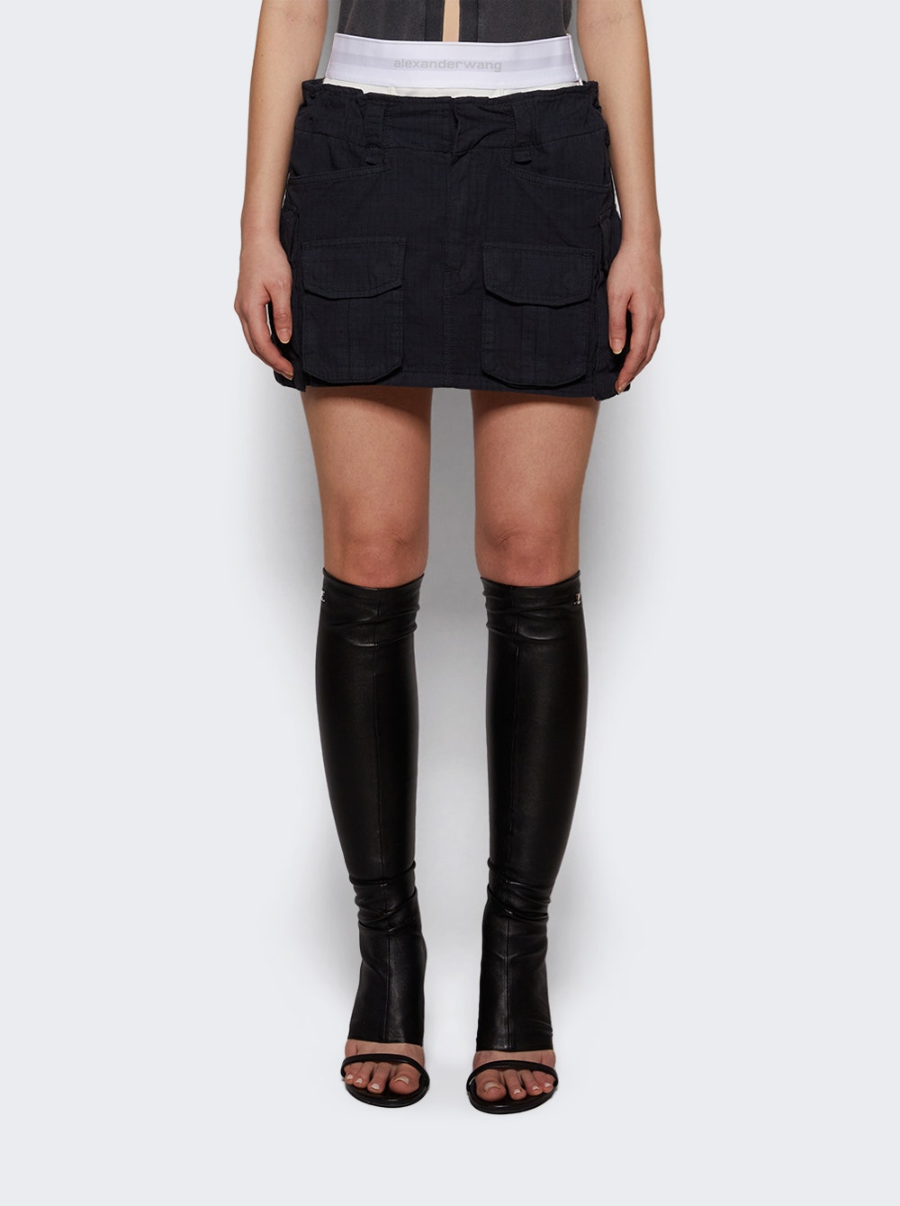 Logo-waistband mini skirt - Green