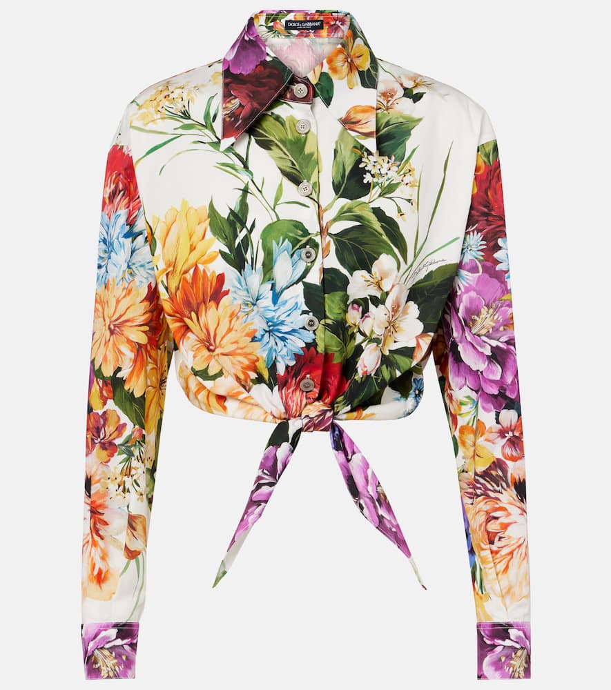 Cropped floral cotton shirt