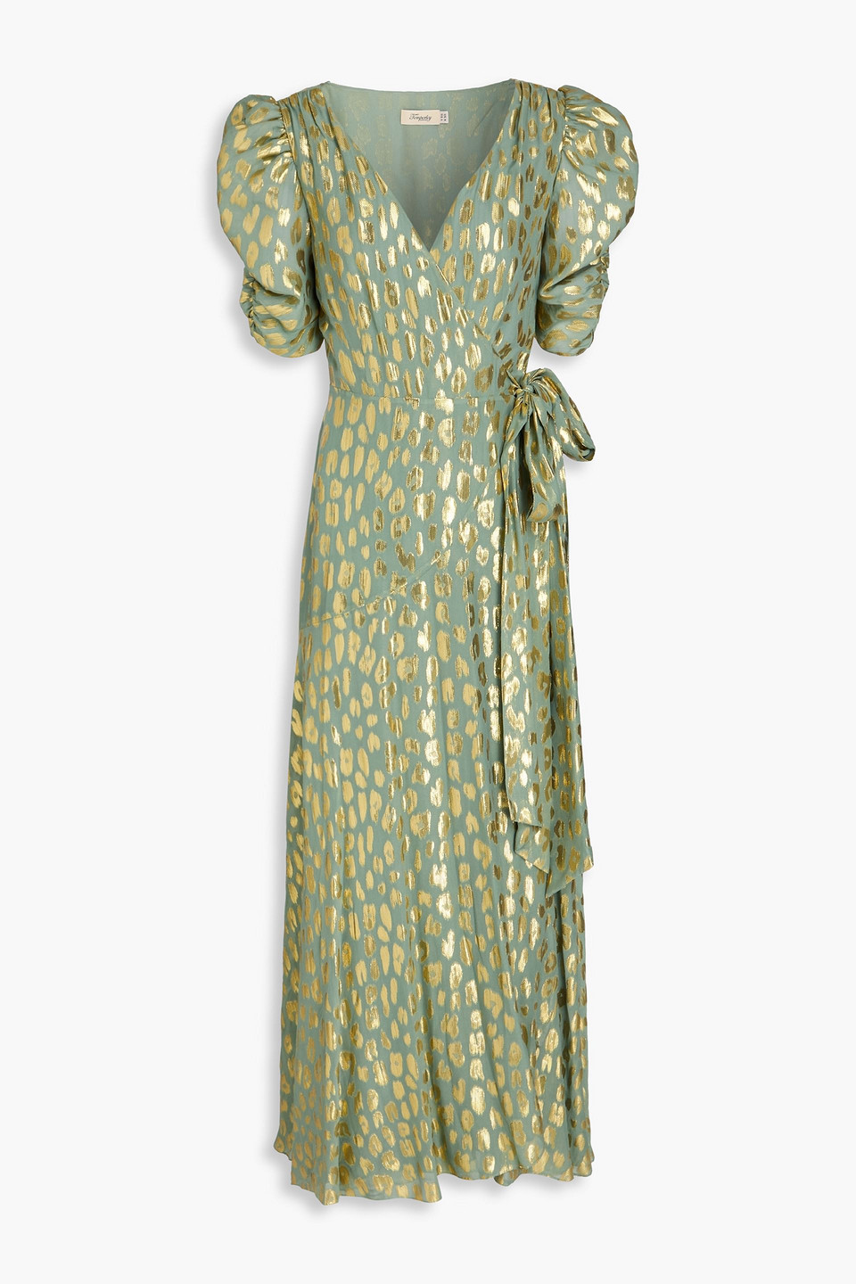 Kyra metallic fil coupé georgette maxi wrap dress - Green - UK 8