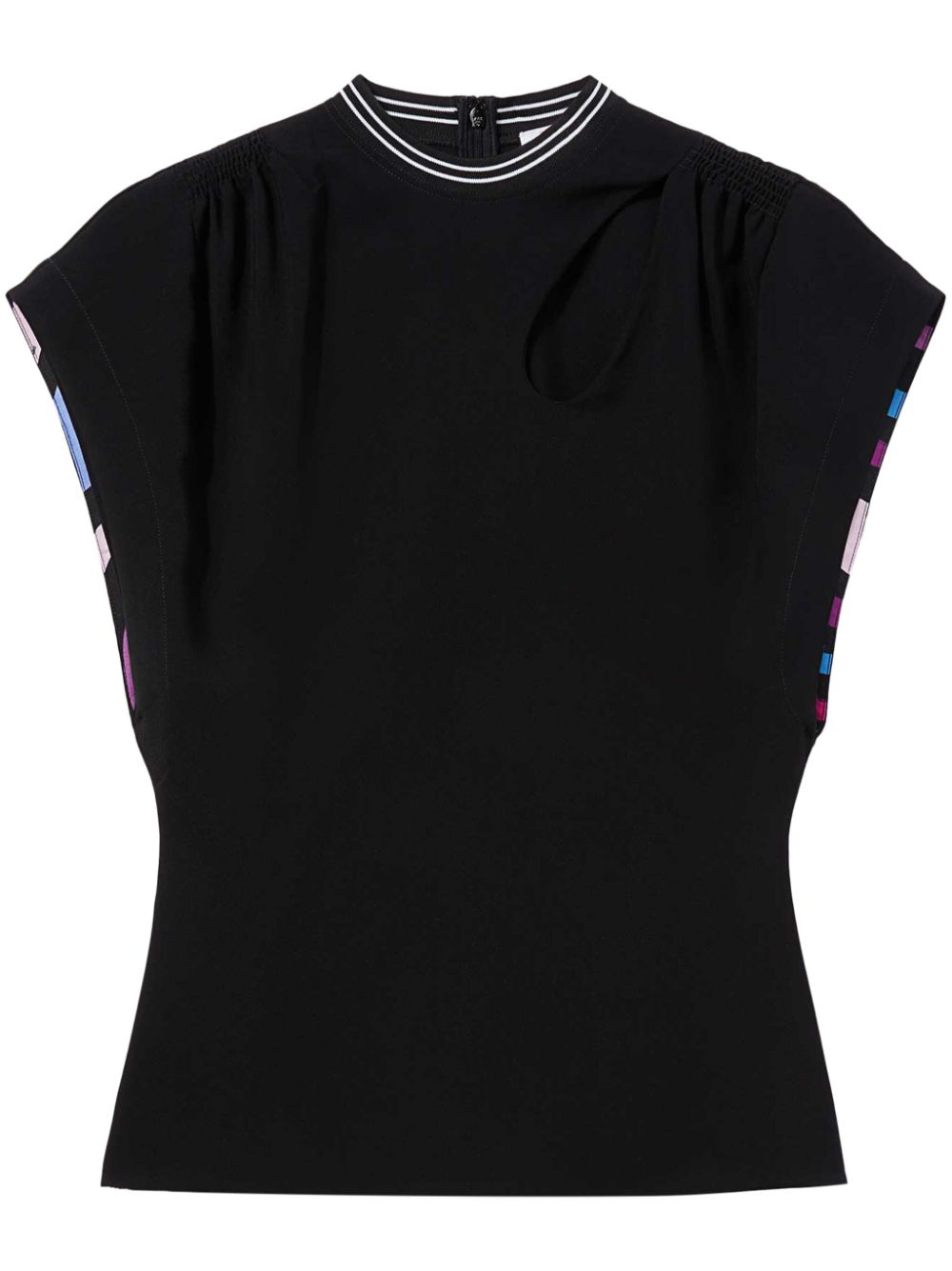 Cut-out detail cap-sleeved T-shirt - Black