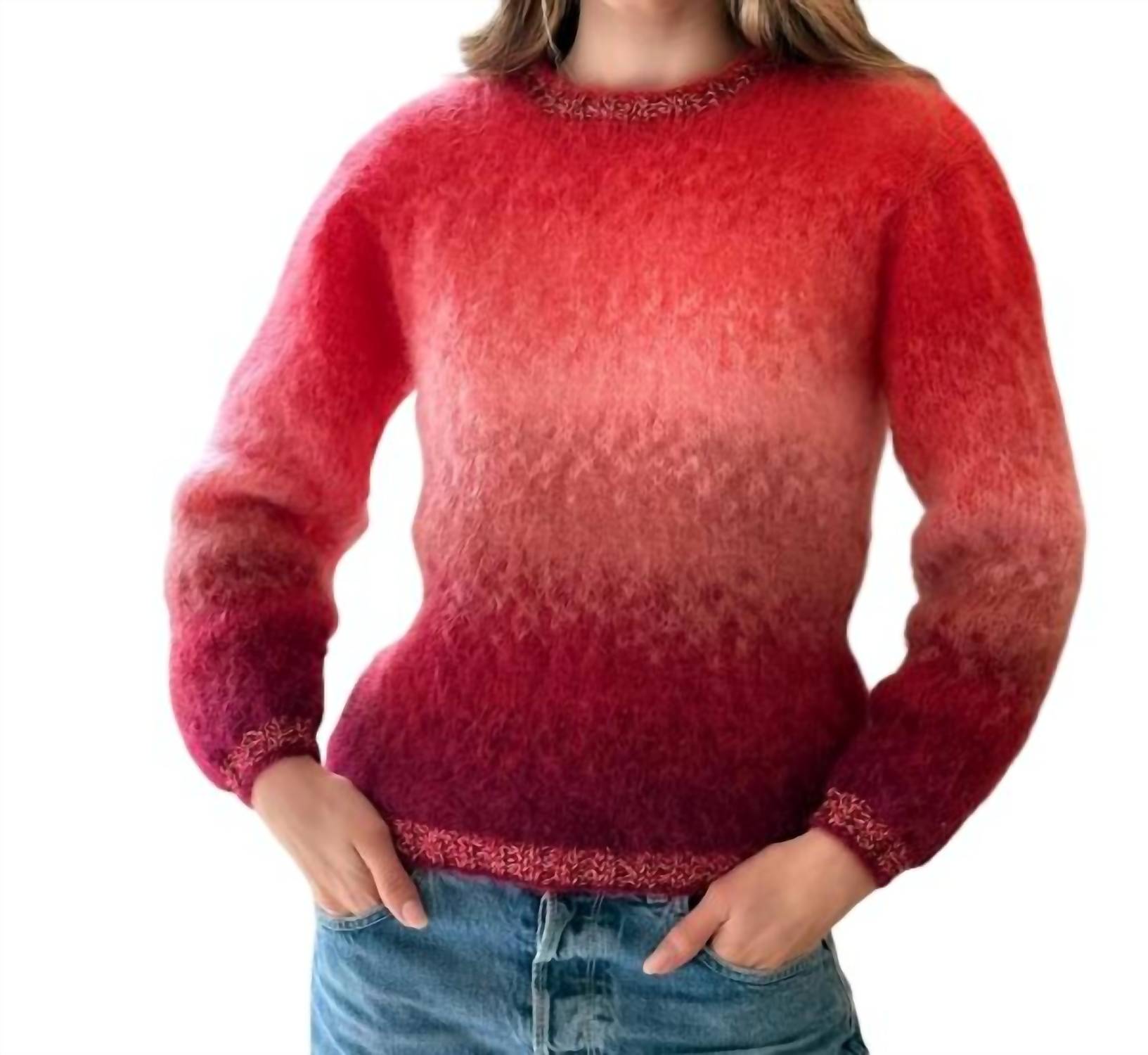 Long Sleeve Crew Sweater In Tie & dye Grenad Bordo