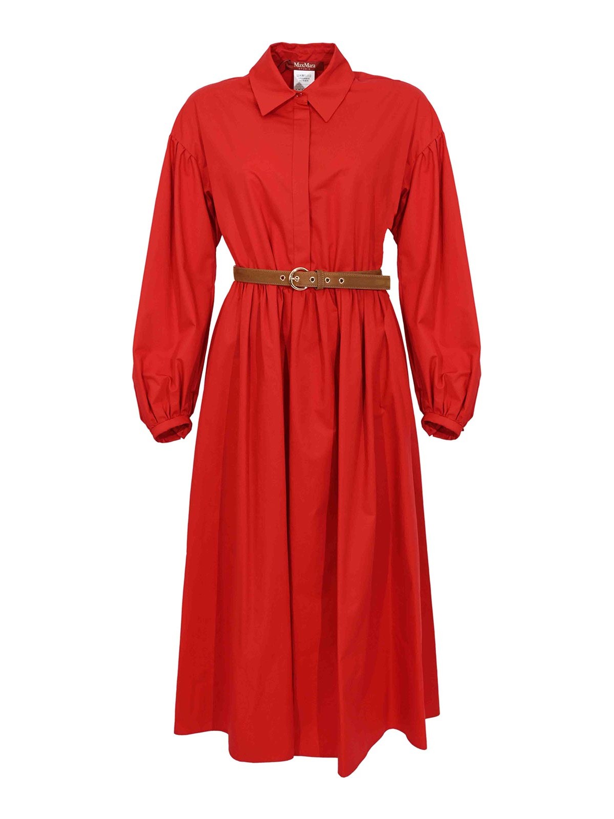 Mstmarmo Dress In Cotton Satin With Red Belt