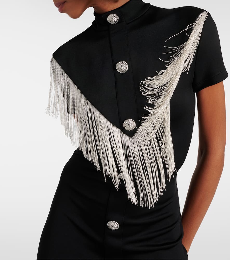 Balmain Embellished fringed jersey minidress