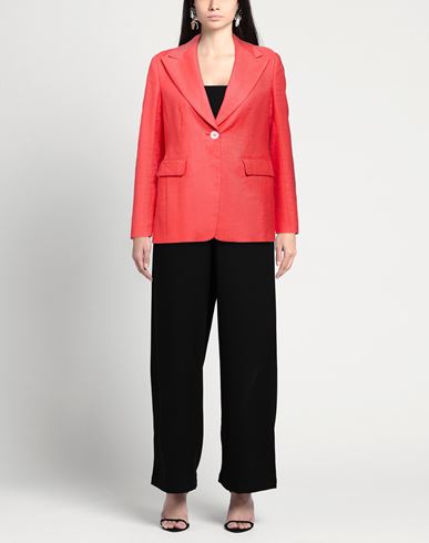 Woman Blazer Coral Size 4 Linen, Lyocell, Elastane