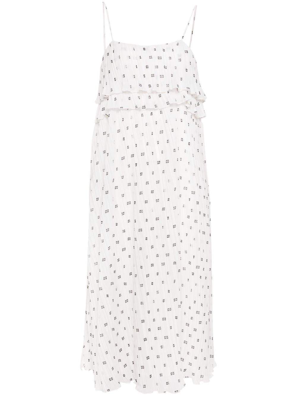 Monogram-print ruffled midi dress - White