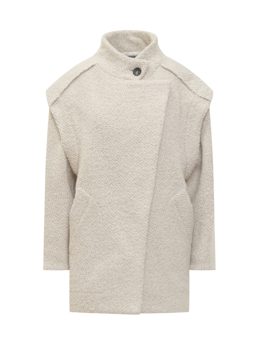Off White Mock Collar Trench Coat
