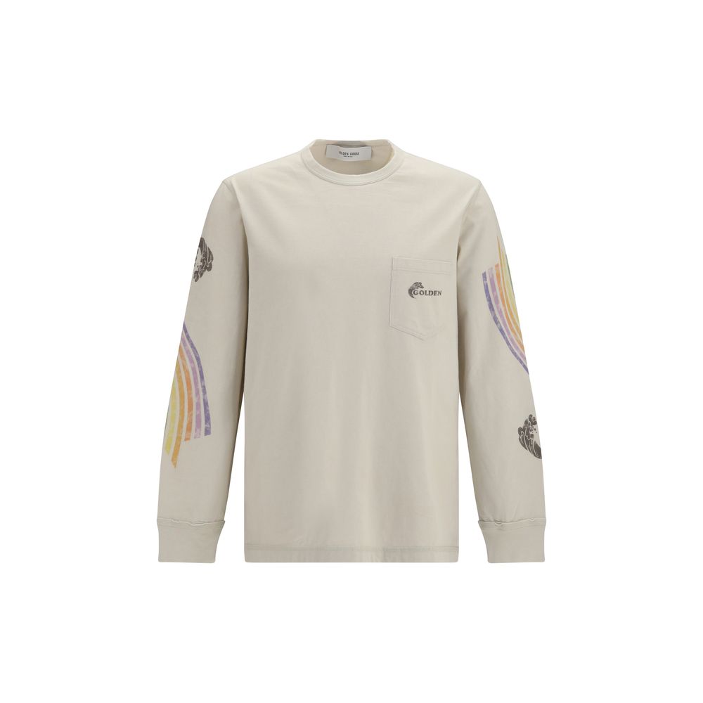 Asymmetric Graphic Print Cotton Sweatshirt — Beige