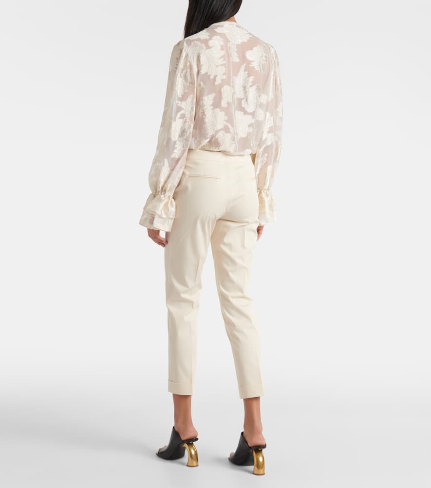 High-rise cotton-blend tapered pants