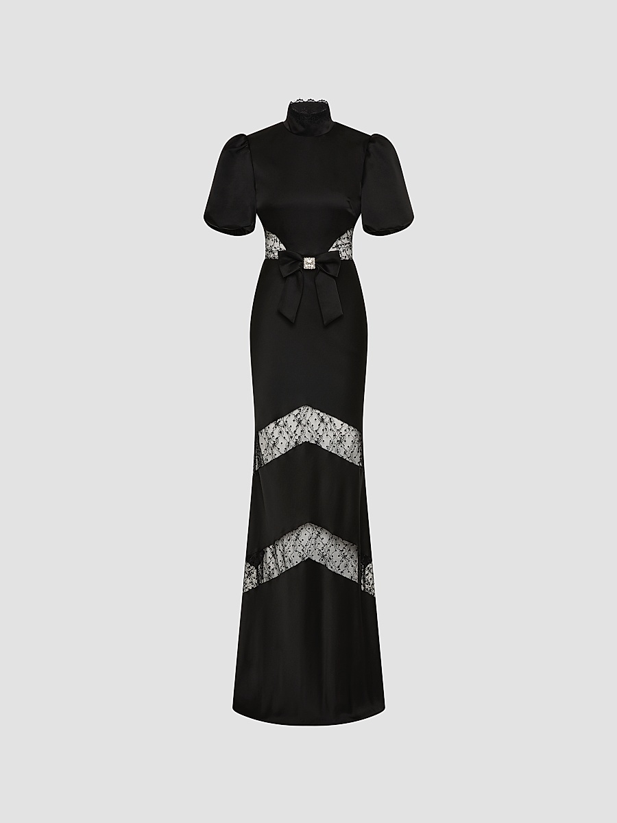 Women's Noire Lace Column Gown - Black