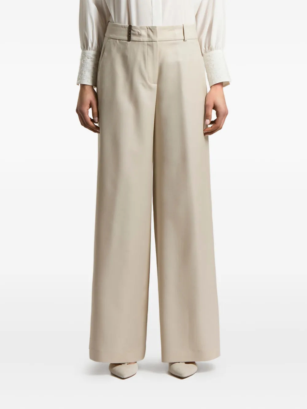 Wide-Leg Trousers — Beige