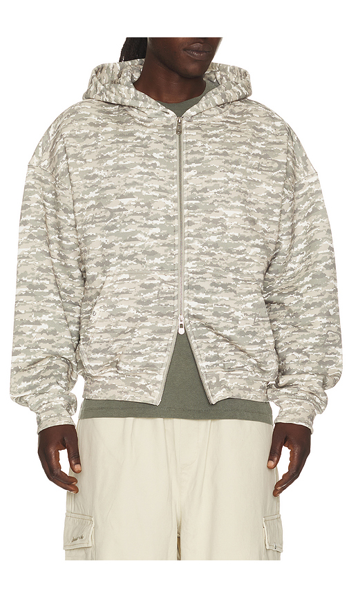 DRMERS CLUB Digital Cloud Camo Zip Up Hoodie in Green. XL/1X also in S