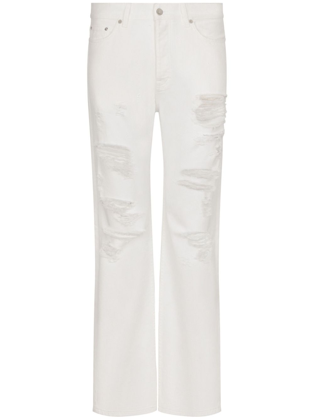 Distressed straight-leg jeans - White