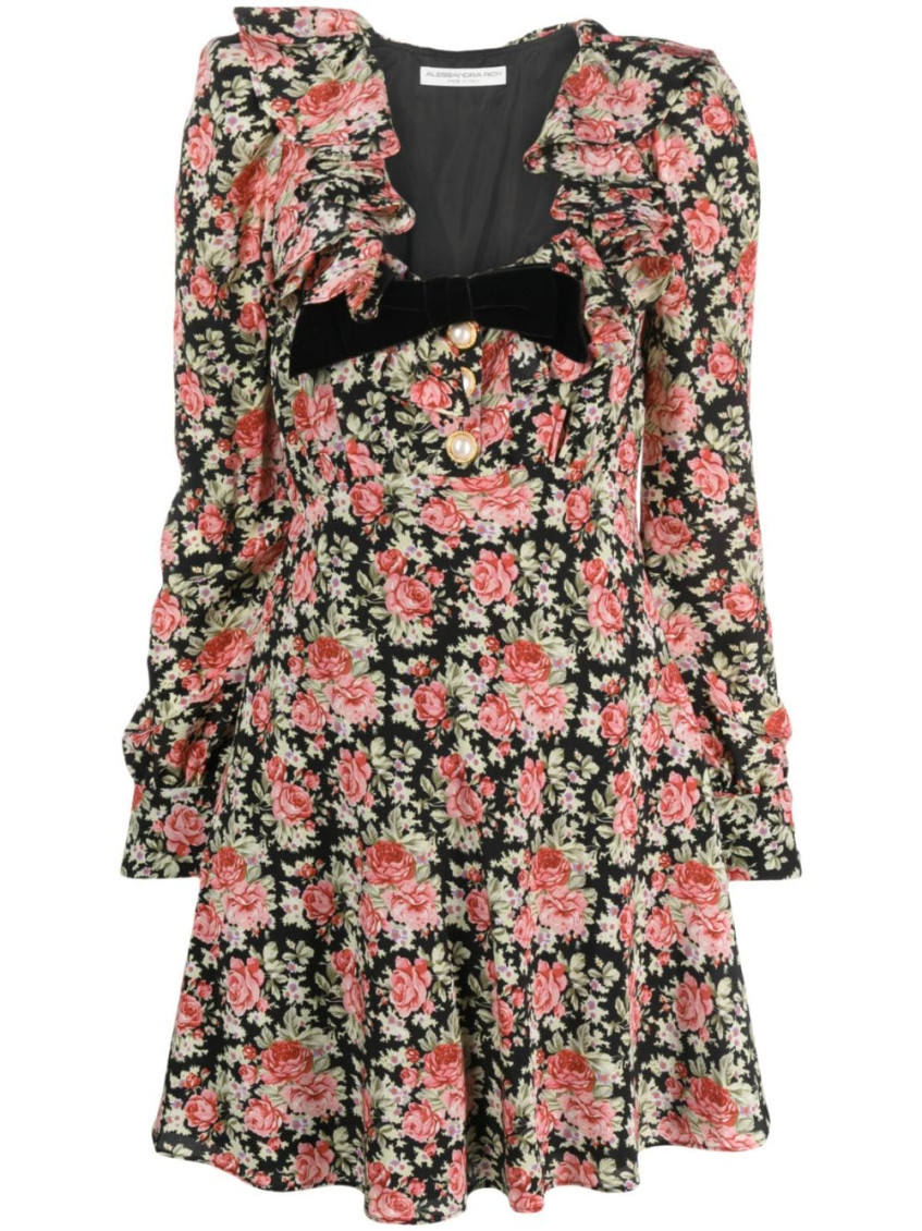 Rose Print Mini Silk Dress