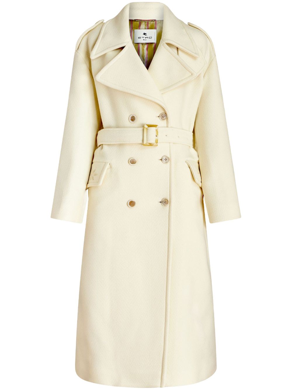 Belted-waist double-breasted coat - Neutrals