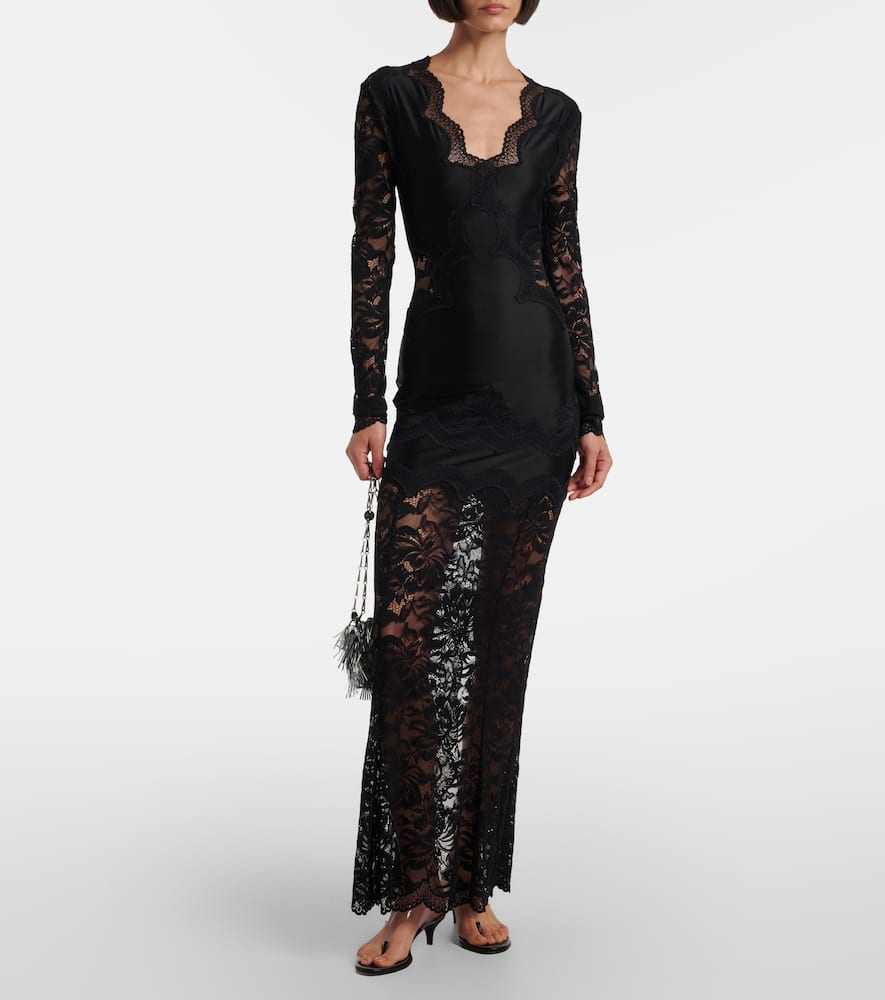 Lace-trimmed jersey maxi dress