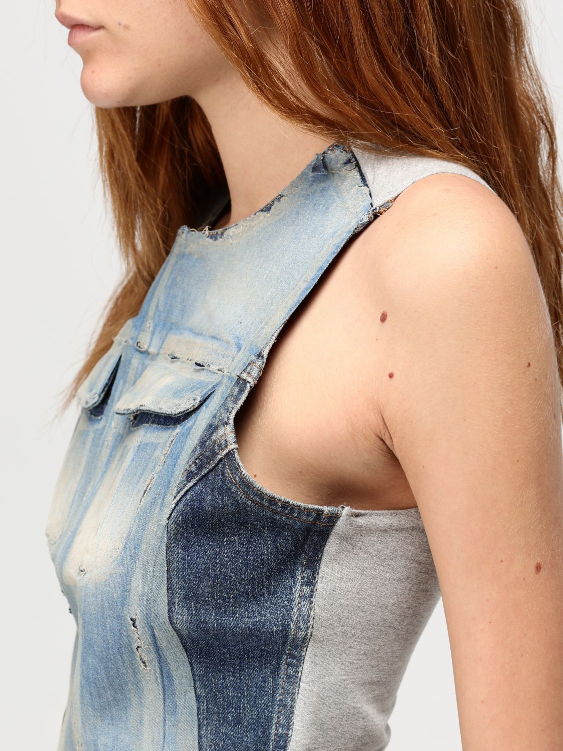 Top in peel-off denim and jersey
