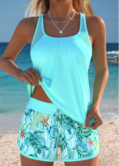 Modlily Tummy Coverage Light Purple Marine Life Print Tankini Set